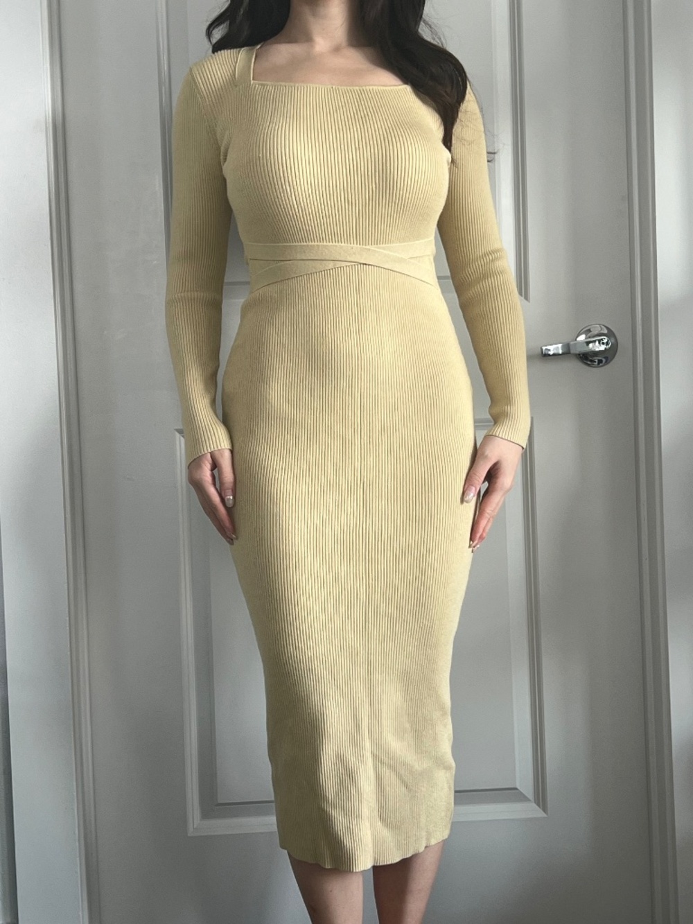 Baby yellow-beige Ribbed Knit Maxi Dress Size S brand new with tag